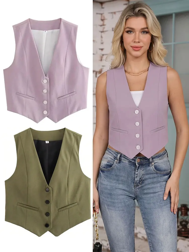 HH Summer Women Fashion Solid V-Neck Crop Vest Chic Single-Breasted Sleeveless Waistcoat Tops Office Lady Elegant Slim Vests
HH Summer Women Fashion Solid V-Neck Crop Vest Chic Single-Breasted Sleeveless Waistcoat Tops Office Lady Elegant Slim Vests