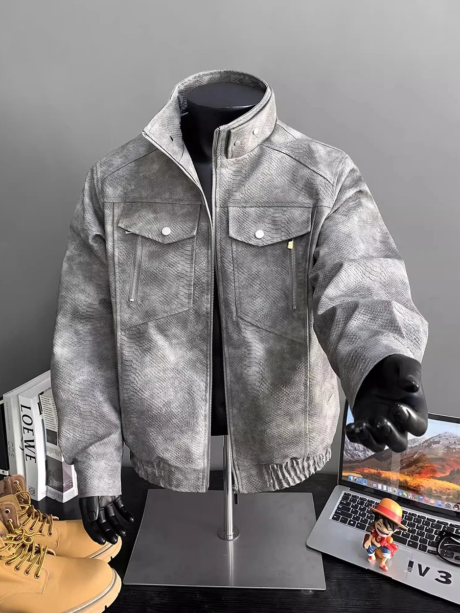 Men's Spring Autumn Snake Sc Pattern Flight Jaet Cleanfit Stand Collar Workwear Coat Motorcycle Leather irt Youth Trend
Men's Spring Autumn Snake Sc Pattern Flight Jaet Cleanfit Stand Collar Workwear Coat Motorcycle Leather irt Youth Trend