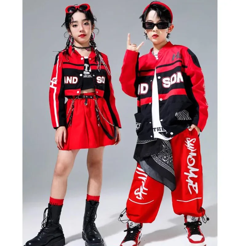 Boys Hip Hop Clothing Contrast Jacket Cargo Pants Girls Red Crop Coat Streetwear Street Dance Costumes Kids Jazz Clothes Sets
Boys Hip Hop Clothing Contrast Jacket Cargo Pants Girls Red Crop Coat Streetwear Street Dance Costumes Kids Jazz Clothes Sets