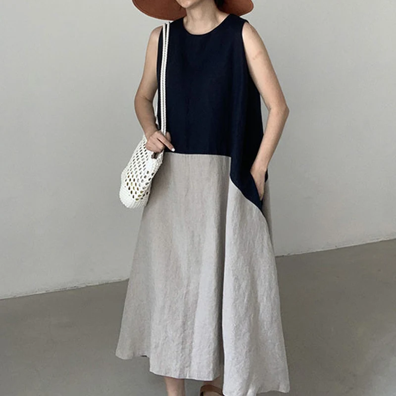 Johnature Summer New Sleeveless Korean Patchwork Hit Color Women Dresses 2024 Casual Simple O-neck Pockets Loose Female Dress
Johnature Summer New Sleeveless Korean Patchwork Hit Color Women Dresses 2024 Casual Simple O-neck Pockets Loose Female Dress