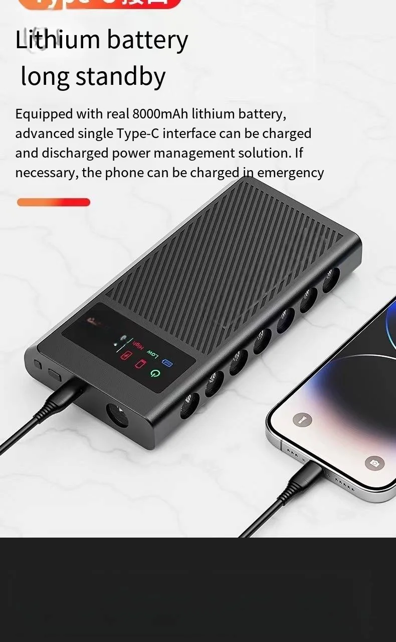 New anti-eavesdropping and anti-recording security guard portable device with built-in charging bank. Battery: 8000mah.
New anti-eavesdropping and anti-recording security guard portable device with built-in charging bank. Battery: 8000mah.