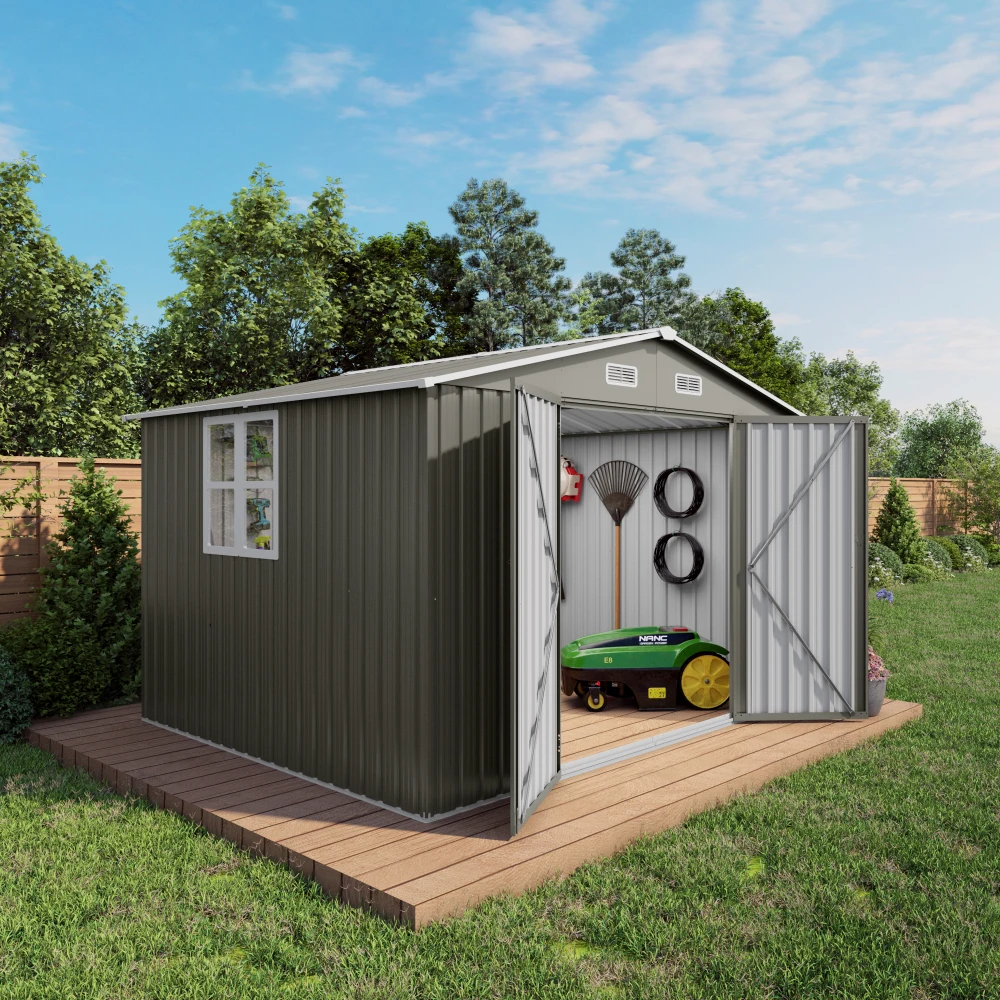 10 x 8 FT Outdoor Storage Shed, Large Metal Storage Shed, Lockable Door and Air Vent, Clear Window Garden Tool Shed for Bicycles, Tools, Lawnmowers, Backyards, Patios, Lawns - Gray
10 x 8 FT Outdoor Storage Shed, Large Metal Storage Shed, Lockable Door and Air Vent, Clear Window Garden Tool Shed for Bicycles, Tools, Lawnmowers, Backyards, Patios, Lawns - Gray