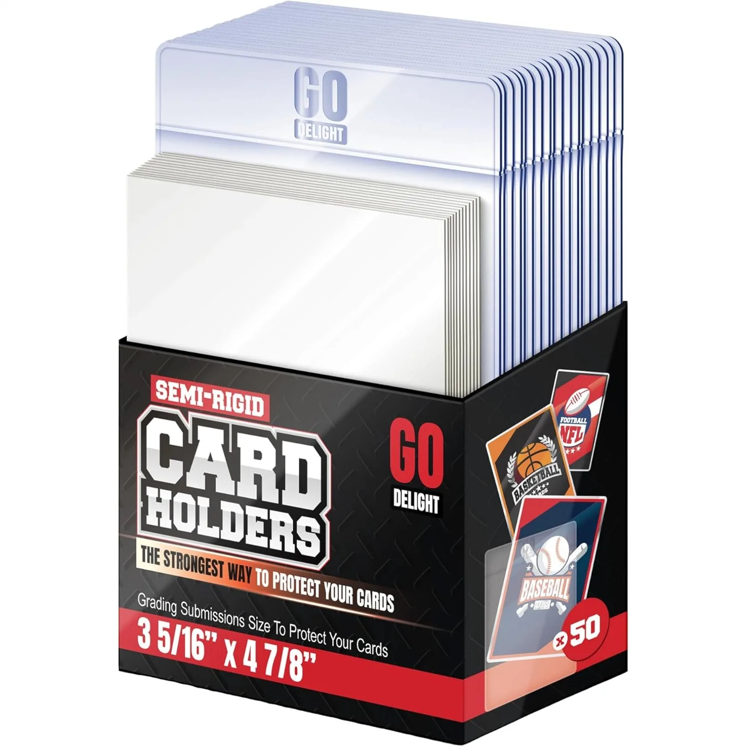 Semi Rigid Card Holders 100 Pack For Trading Cards With 50 Soft Sleeves 3-5/16 X 4-7/8 Inch 1/2 Lip
Semi Rigid Card Holders 100 Pack For Trading Cards With 50 Soft Sleeves 3-5/16 X 4-7/8 Inch 1/2 Lip