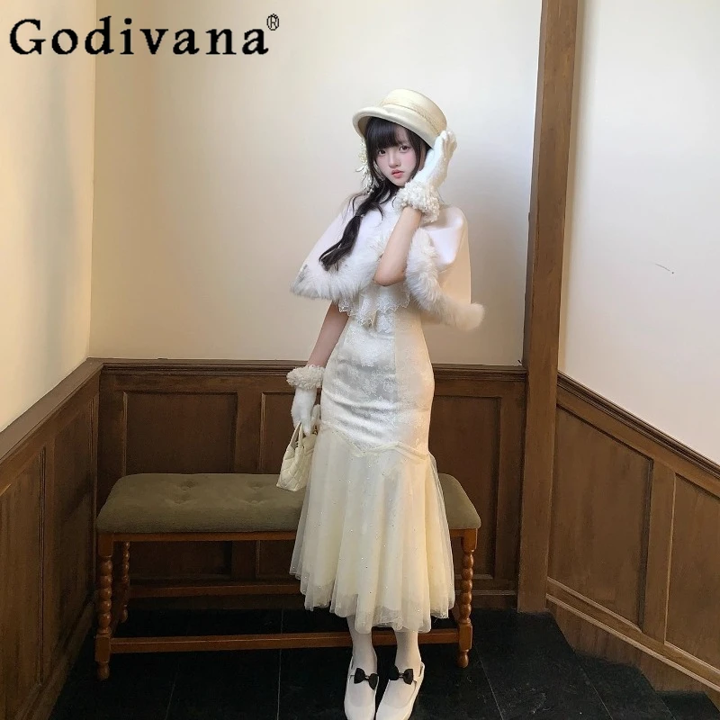 Autumn Winter Warm Dress Set for Women Gentle Sweet Thick Cape Japanese Style Cute Dress Female Lolita White Dress Suits
Autumn Winter Warm Dress Set for Women Gentle Sweet Thick Cape Japanese Style Cute Dress Female Lolita White Dress Suits
