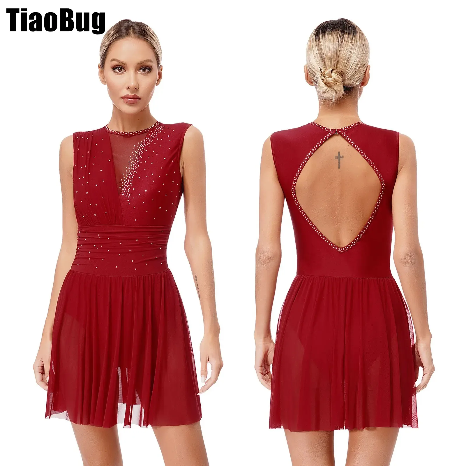 Womens Figure Skating Dance Dress Glittery Rhinestones Lyrical Dance Dresses Cutout Back Sleeveless Ruched Performance Costume
Womens Figure Skating Dance Dress Glittery Rhinestones Lyrical Dance Dresses Cutout Back Sleeveless Ruched Performance Costume