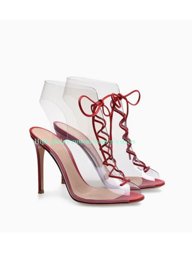 Fish mouth toe Transparent material red Summer sandals stilettos Cross straps Luxury women's shoes New hot-selling women's shoes
Fish mouth toe Transparent material red Summer sandals stilettos Cross straps Luxury women's shoes New hot-selling women's shoes