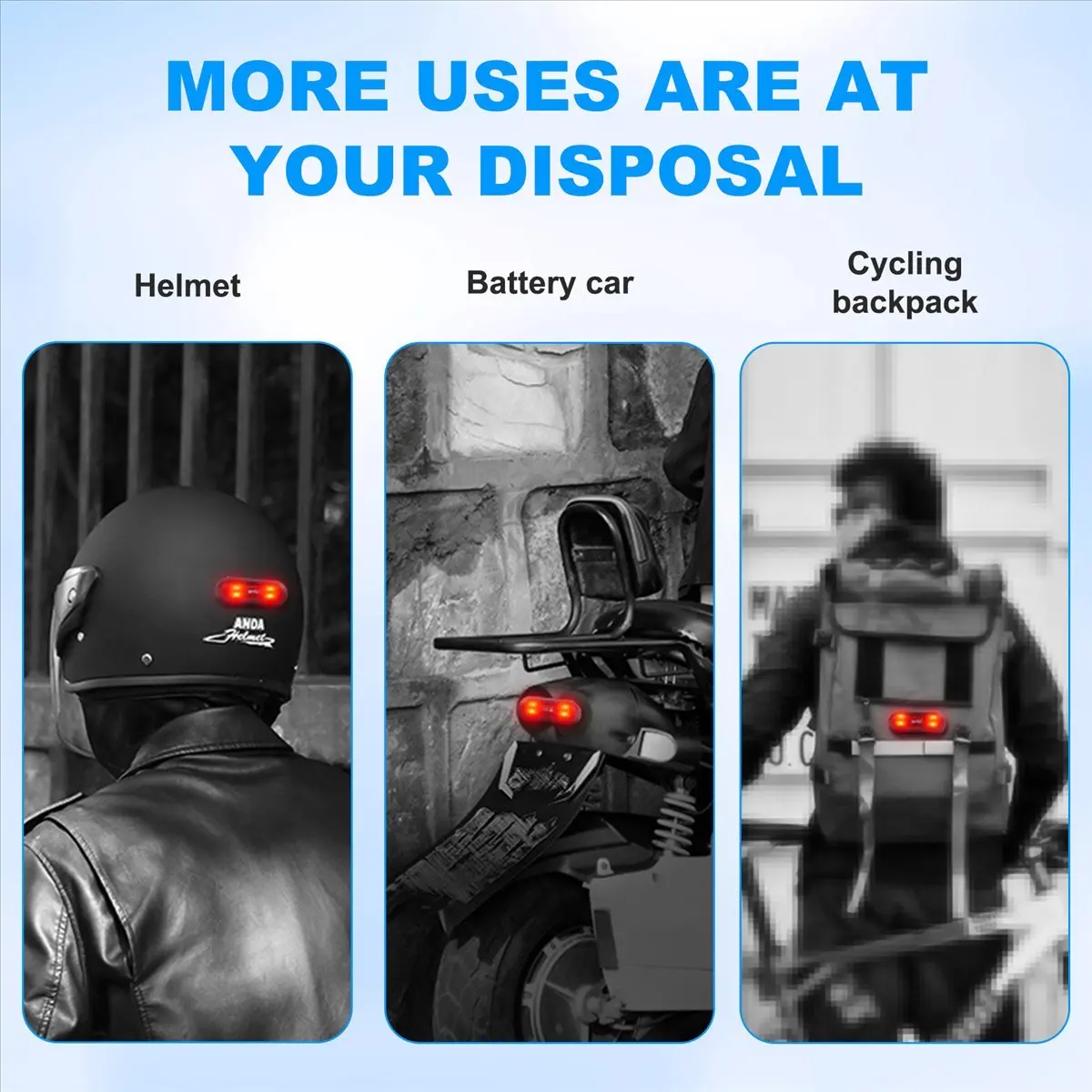 (AD10) LED Helmet Light,Motorcycle Helmet Brake Light Rechargeable Bike Rear Red Safety Warning Light for Night Riding