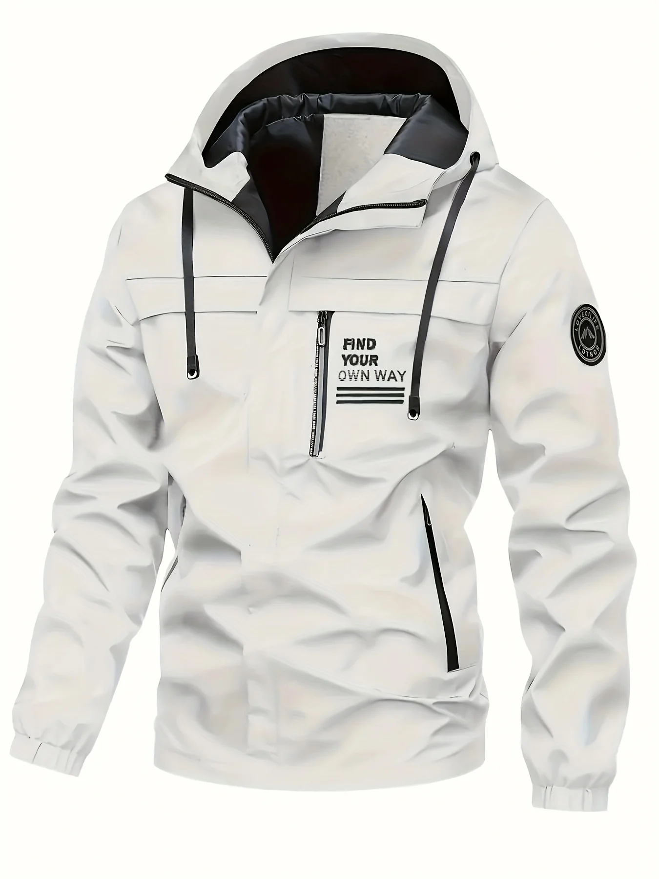 Men's Fashion Hooded Windbreaker Jacket - Black, Find Your Way, Design, Loose Version, Suitable for Spring and Autumn Outdoor
Men's Fashion Hooded Windbreaker Jacket - Black, Find Your Way, Design, Loose Version, Suitable for Spring and Autumn Outdoor