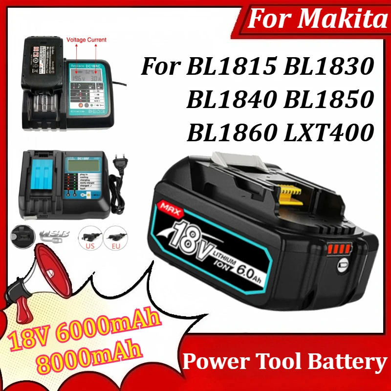 18V 6000mAh 8000mAh Power Tools Rechargeable Li-ion Battery for Makita BL1815 BL1830 BL1840 BL1850 BL1860 LXT400
18V 6000mAh 8000mAh Power Tools Rechargeable Li-ion Battery for Makita BL1815 BL1830 BL1840 BL1850 BL1860 LXT400