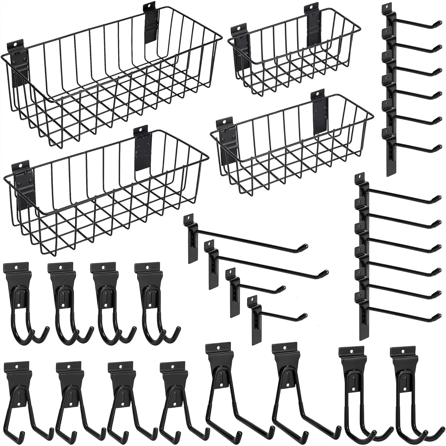 Slatwall Baskets and Hooks Kit - 32-Piece Heavy-Duty Carbon Steel for Garage Organization
Slatwall Baskets and Hooks Kit - 32-Piece Heavy-Duty Carbon Steel for Garage Organization