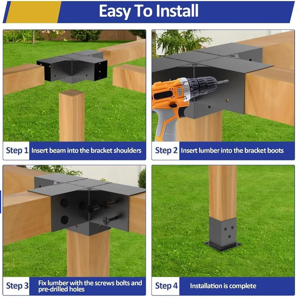 Woodworks DIY Post Base Kit with 3-Way Brackets Outdoor Pergola Hardware Kits Includes Screws for Gardens Pergolas Courtyard
Woodworks DIY Post Base Kit with 3-Way Brackets Outdoor Pergola Hardware Kits Includes Screws for Gardens Pergolas Courtyard