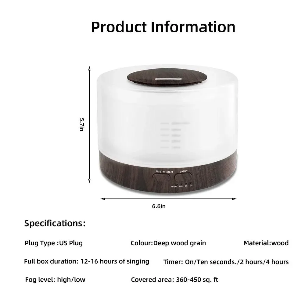 Ultrasonic 550ml Essential Oil Humidifier Touch Control Remote Operated Wood Grain Diffuser with 7 LED Colors
Ultrasonic 550ml Essential Oil Humidifier Touch Control Remote Operated Wood Grain Diffuser with 7 LED Colors
