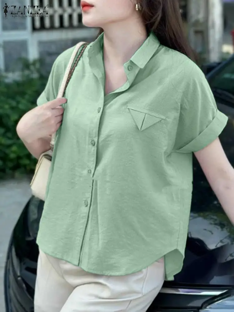 ZANZEA Summer Fashion Women Shirt Elegant Solid OL Work Blouse Lapel Neck Short Sleeve Tops Tunic Femme Casual Button Blusas
ZANZEA Summer Fashion Women Shirt Elegant Solid OL Work Blouse Lapel Neck Short Sleeve Tops Tunic Femme Casual Button Blusas