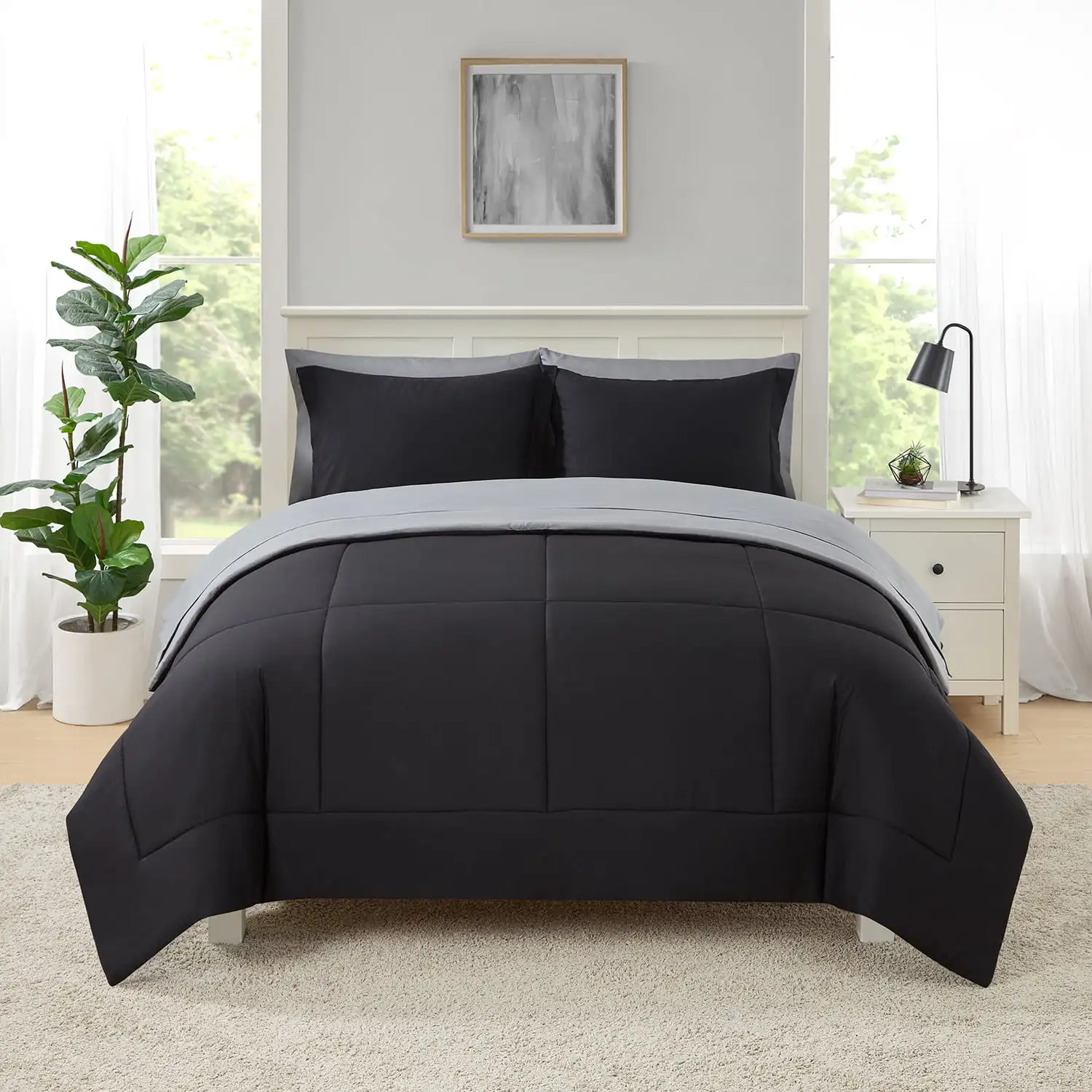 All in One Reversible Comforter with Matching Sheets Set 7 Piece Full Size Black
All in One Reversible Comforter with Matching Sheets Set 7 Piece Full Size Black