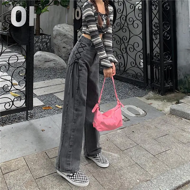 Jeans Women Lace-up Ins Fashion Fit Autumn Lady Denim Solid Baggy Retro Ulzzang Casual High Street Empire Mopping Trouser Newly
Jeans Women Lace-up Ins Fashion Fit Autumn Lady Denim Solid Baggy Retro Ulzzang Casual High Street Empire Mopping Trouser Newly