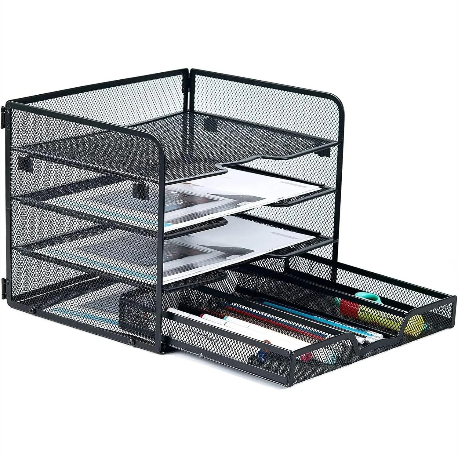 4 Tier Mesh Paper Letter Tray with Sliding Drawer, Desk File Organizer for Home Office, Black
4 Tier Mesh Paper Letter Tray with Sliding Drawer, Desk File Organizer for Home Office, Black