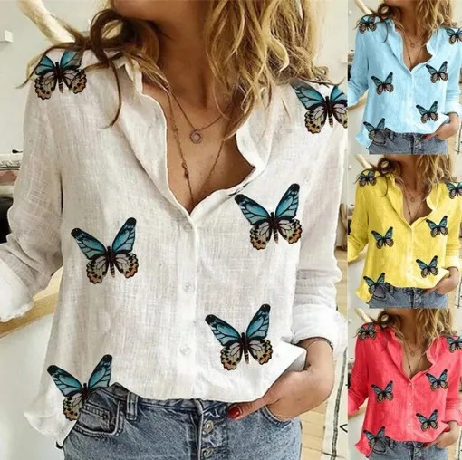 Summer Women's Long Sleeve Shirts Top New Cotton Women's Shirt Butterfly Print Camisas De Mujer Elegantes Блузы Женские Шикарные
Summer Women's Long Sleeve Shirts Top New Cotton Women's Shirt Butterfly Print Camisas De Mujer Elegantes Блузы Женские Шикарные