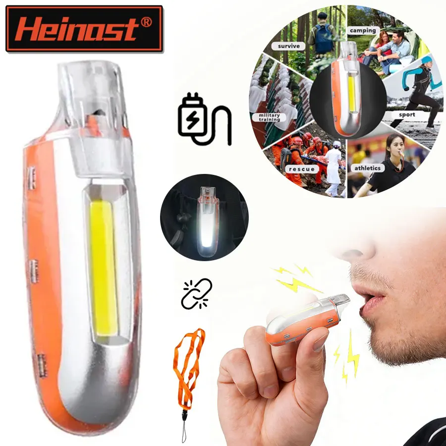 EDC Powerful Whistle Light Rechargeable Key Chain Led COB Flashlight Handheld Emergency Defense Torch For Dog Bird Training