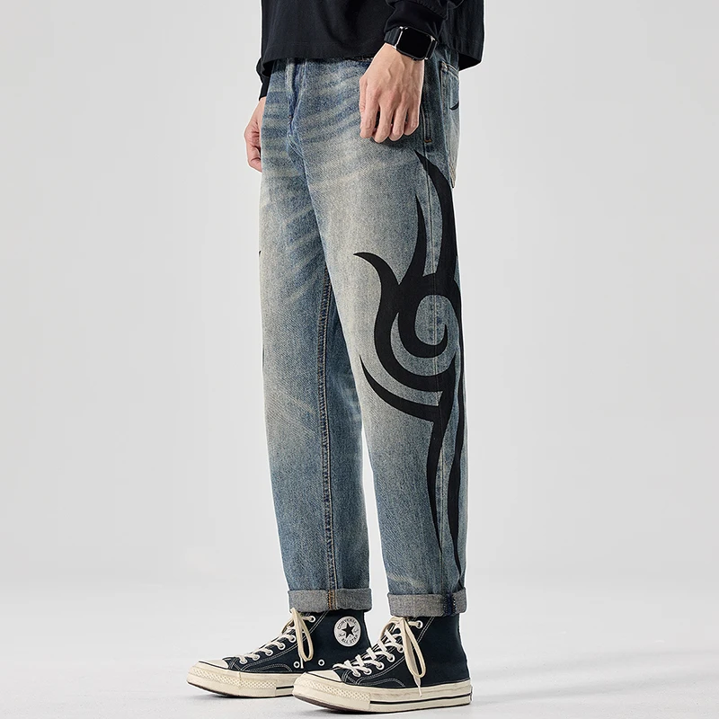 JK5411-1 New American street washed old letter totem embroidered jeans men's loose straight wide leg casual pants tide
JK5411-1 New American street washed old letter totem embroidered jeans men's loose straight wide leg casual pants tide