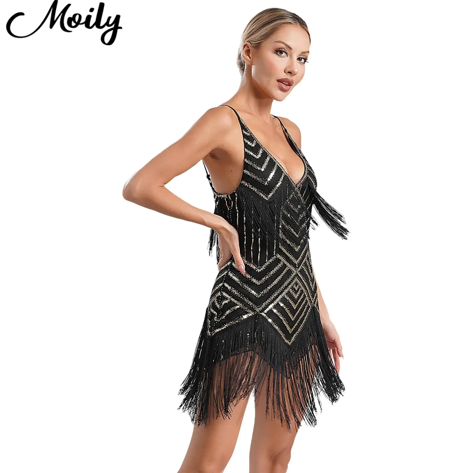 Womens 1920s Theme Party Shiny Sequins Latin Dance Dresses Cha-Cha Tango Dancewear Costume Femme V Neck Fringe Flapper Dress
Womens 1920s Theme Party Shiny Sequins Latin Dance Dresses Cha-Cha Tango Dancewear Costume Femme V Neck Fringe Flapper Dress