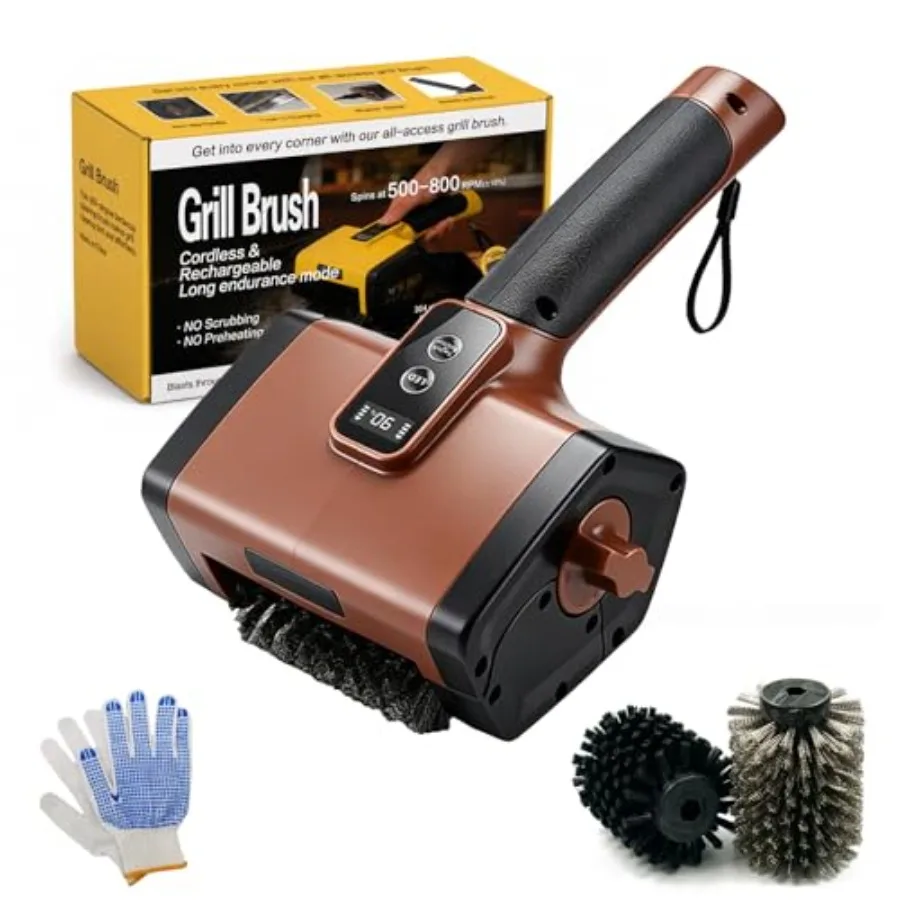 Electric BBQ Grill Brush for outdoor grilling, brown ABS plastic, 2-speed motorized cleaning with LED light, 3000mAh battery, T
Electric BBQ Grill Brush for outdoor grilling, brown ABS plastic, 2-speed motorized cleaning with LED light, 3000mAh battery, T