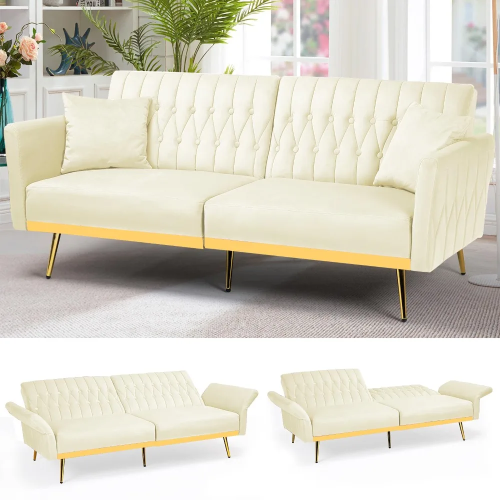 70” Velvet Futon Sofa Bed with 2 Pillows and Adjustable Armrests, Convertible Sleeper Bed, Modern Loveseat for Living Room
70” Velvet Futon Sofa Bed with 2 Pillows and Adjustable Armrests, Convertible Sleeper Bed, Modern Loveseat for Living Room