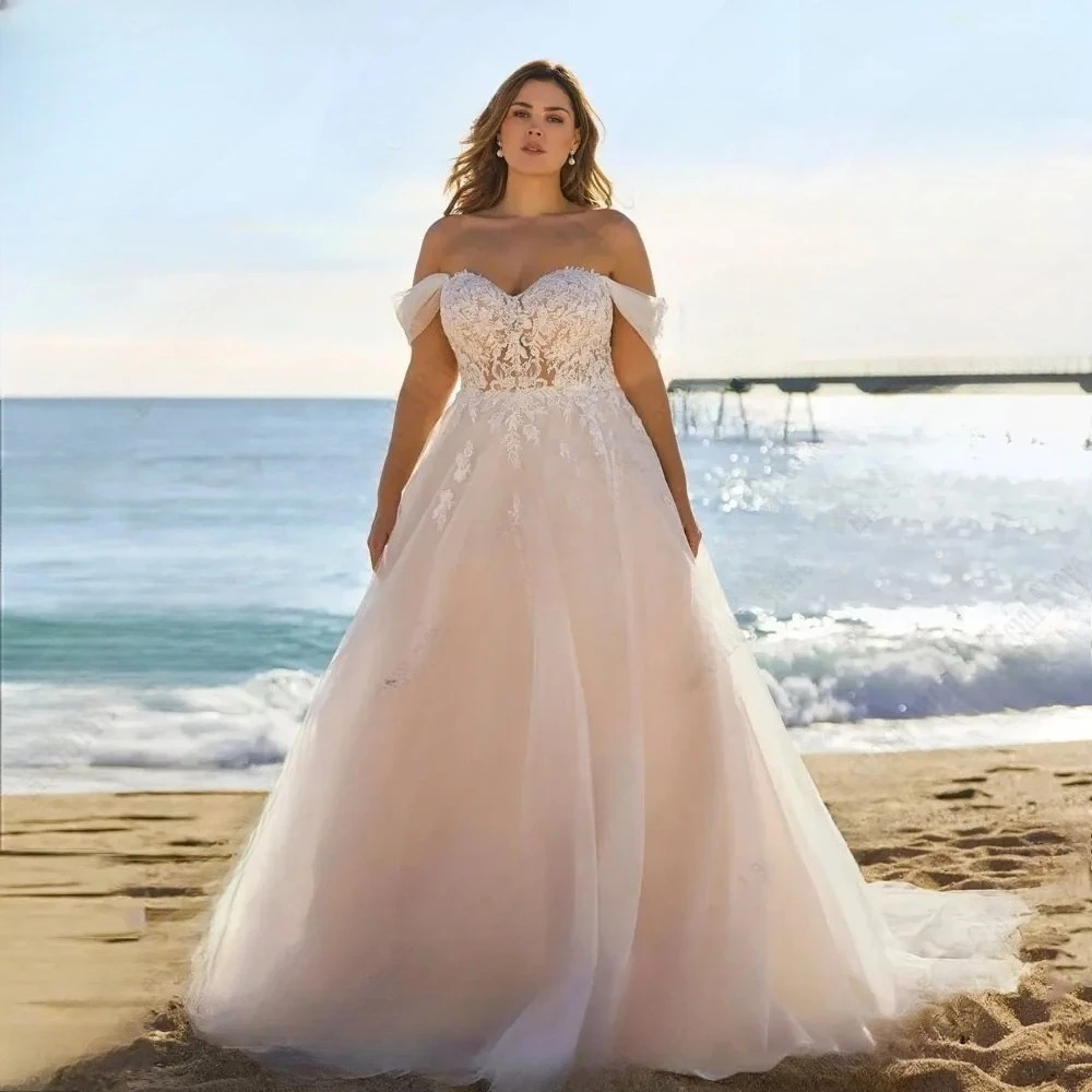 Plus Size Appliques Wedding Dresses Beach A-Line Off Shoulder Bride Gowns Backless Tulle Vestido De Casamento Liso
Plus Size Appliques Wedding Dresses Beach A-Line Off Shoulder Bride Gowns Backless Tulle Vestido De Casamento Liso