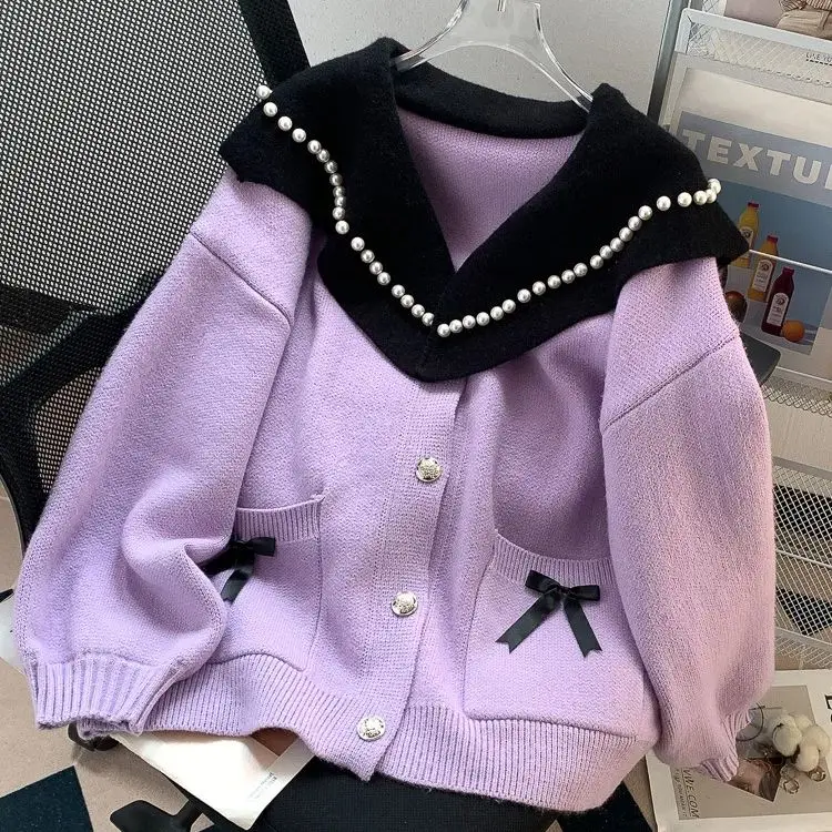 Lazy style lapel heavy beaded cardigan sweater for women autumn and winter wear 2024 new bow knitted sweater jacket
Lazy style lapel heavy beaded cardigan sweater for women autumn and winter wear 2024 new bow knitted sweater jacket