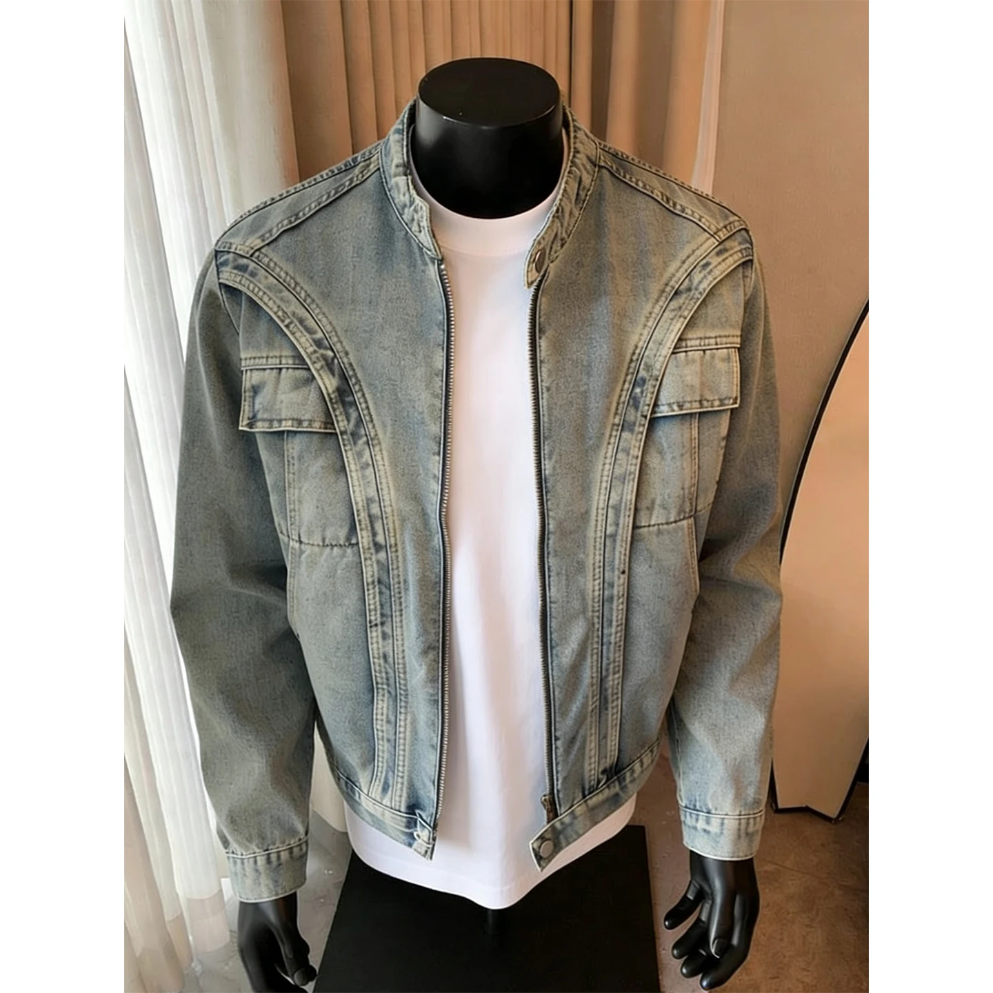 Мужская джинсовая куртка American Sle Deconstructed с молнией, винтажная, в уличном стиле, без воротника, с подплечниками, верхняя одежда
Мужская джинсовая куртка American Sle Deconstructed с молнией, винтажная, в уличном стиле, без воротника, с подплечниками, верхняя одежда