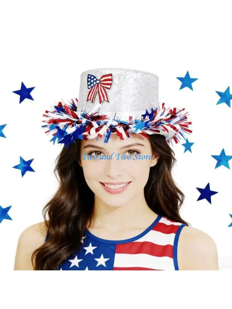 HX6F Elegant Homburg Hat with Unique Patriotic Tinsel Flat Wide Brimmed Hat Surprise Gifts Headwear for Vacation Photo Props
HX6F Elegant Homburg Hat with Unique Patriotic Tinsel Flat Wide Brimmed Hat Surprise Gifts Headwear for Vacation Photo Props