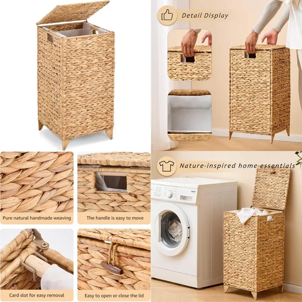 Handwoven Wicker Laundry Hamper with Removable Liner and Natural Hyacinth Feet for Clothes Storage
Handwoven Wicker Laundry Hamper with Removable Liner and Natural Hyacinth Feet for Clothes Storage