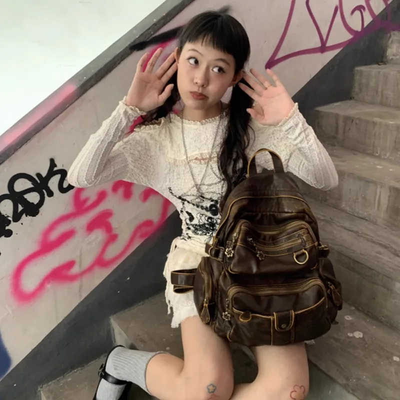 Xiuya Vintage Y2k Womens Backpack Brown Original Casual Large Capacity Leather Men Travel Backpack Designer Fashion Female Bag
Xiuya Vintage Y2k Womens Backpack Brown Original Casual Large Capacity Leather Men Travel Backpack Designer Fashion Female Bag