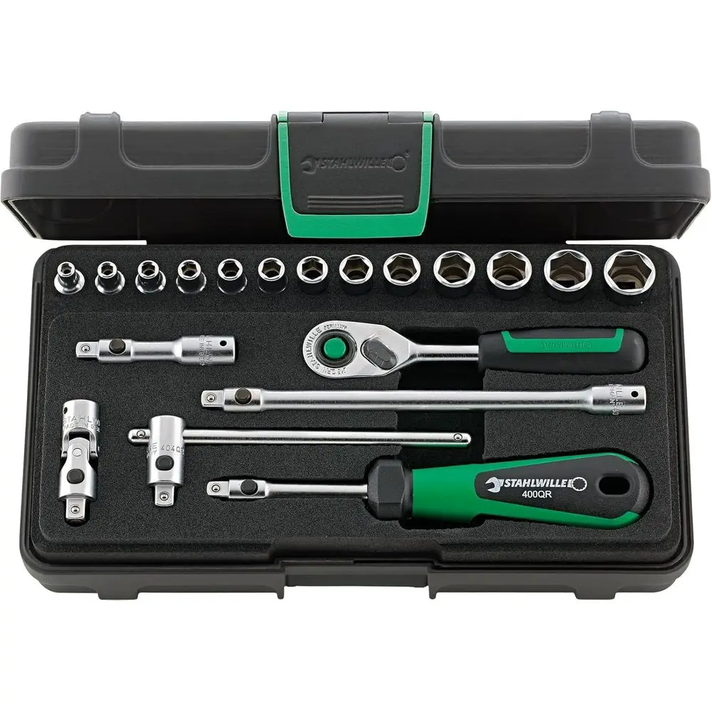1/4 Drive Socket Set, 19-Piece with 13 Hexagon Sockets No. 40, Ratchet, Extensions, Made in Germany
1/4 Drive Socket Set, 19-Piece with 13 Hexagon Sockets No. 40, Ratchet, Extensions, Made in Germany