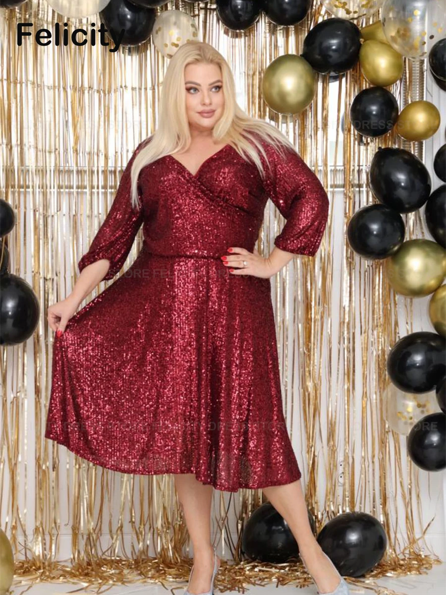 Sequins Plus Size Mother of the Bride Dress 2023 A-Line V-Neck Elegant Wedding Guest Dresses Tea-Length Party Evening Gowns
Sequins Plus Size Mother of the Bride Dress 2023 A-Line V-Neck Elegant Wedding Guest Dresses Tea-Length Party Evening Gowns