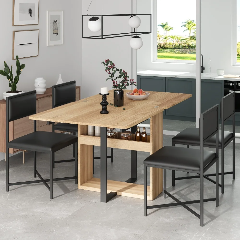 63 inch 5-piece extendable dining table set with storage rack and 4 PU leather cushioned dining chairs, black
63 inch 5-piece extendable dining table set with storage rack and 4 PU leather cushioned dining chairs, black