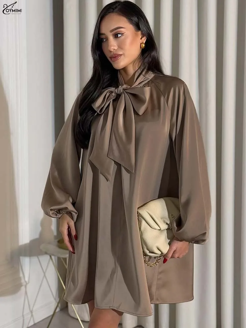 Oymimi Elegant Brown Loose Womens Dresses Fashion Bow Neck Long Sleeve Solid Dresses Casual New Simple Mini Dress Streetwear
Oymimi Elegant Brown Loose Womens Dresses Fashion Bow Neck Long Sleeve Solid Dresses Casual New Simple Mini Dress Streetwear