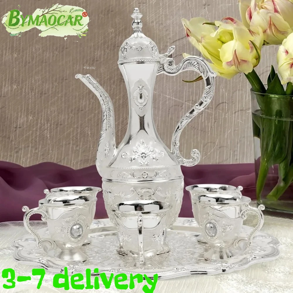 Tea Set, Silver Tea Pot and 6 Cups, 8.45oz Teapot 1.01oz Each Cup, Premium Zinc Alloy Cast Polished Electroplated, Large Capacity Durable Anti Rust, Multipurpose Tea Wine Coffee Set, Decorative Home Kitchen Dining Gift
Tea Set, Silver Tea Pot and 6 Cups, 8.45oz Teapot 1.01oz Each Cup, Premium Zinc Alloy Cast Polished Electroplated, Large Capacity Durable Anti Rust, Multipurpose Tea Wine Coffee Set, Decorative Home Kitchen Dining Gift