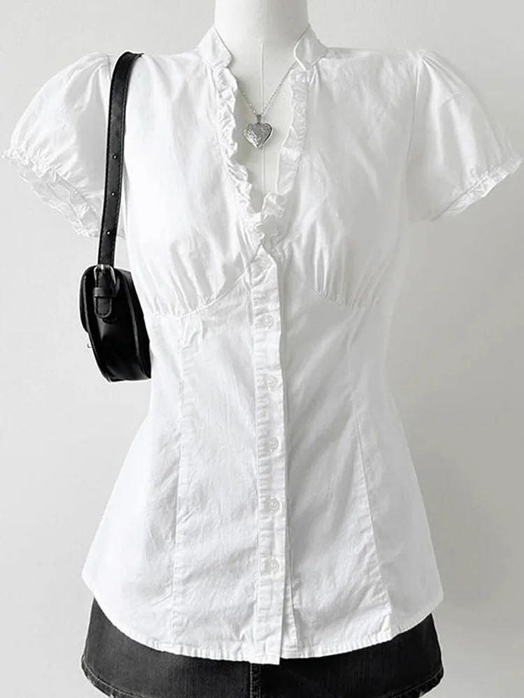 Jmpr Slim V Neck Sweet White Blouse Women Elegant Fashion Korean Short Sleeve Shirt Summer Simple Ruffles Lady Preppy Style Tops
Jmpr Slim V Neck Sweet White Blouse Women Elegant Fashion Korean Short Sleeve Shirt Summer Simple Ruffles Lady Preppy Style Tops