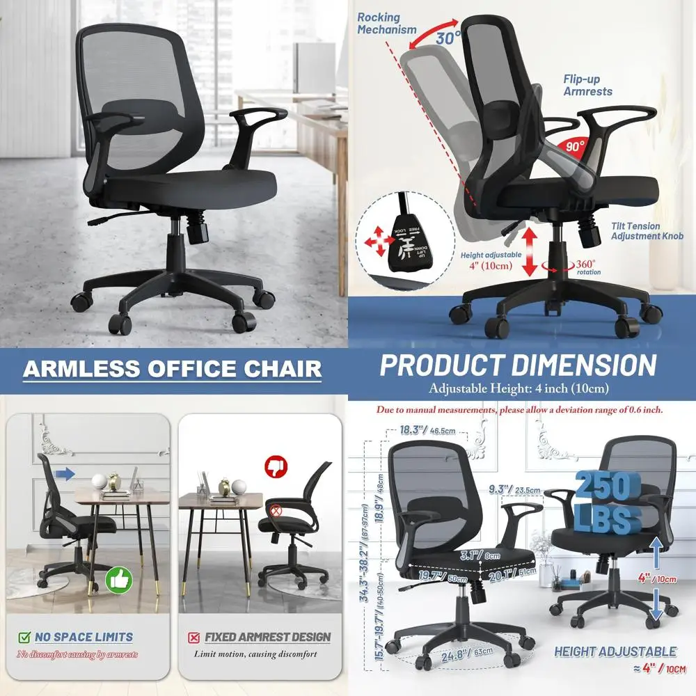 Эргономичное офисное кресло со средней спинкой и сеткой, удобное с регулируемыми подлокотниками и поясничной опорой, колесиками для домашних учебы и конференций
Эргономичное офисное кресло со средней спинкой и сеткой, удобное с регулируемыми подлокотниками и поясничной опорой, колесиками для домашних учебы и конференций