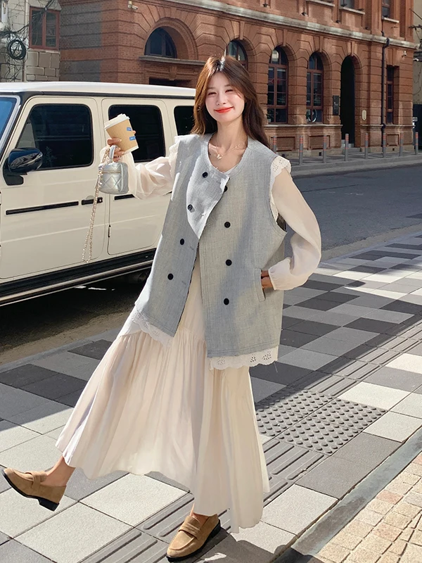 Lace Trim Vest Set Long Sve Women's Dr High Waist A-Line Skirt Two-Piece Suit Korean Sle Commute Casual V-Ne Dr
Lace Trim Vest Set Long Sve Women's Dr High Waist A-Line Skirt Two-Piece Suit Korean Sle Commute Casual V-Ne Dr
