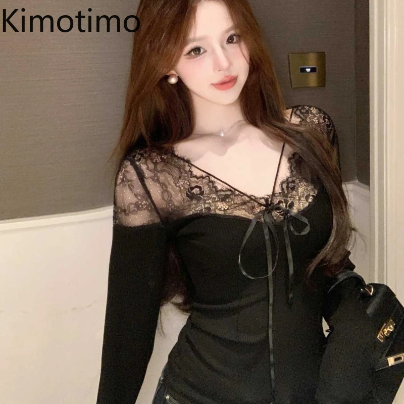 Kimotimo Celebrity V Neck Lace Patchwork Tops 2025 Spring Elegant Slim Long Sleeve Base Shirt Sexy Versatile Short Blouse Femme
Kimotimo Celebrity V Neck Lace Patchwork Tops 2025 Spring Elegant Slim Long Sleeve Base Shirt Sexy Versatile Short Blouse Femme