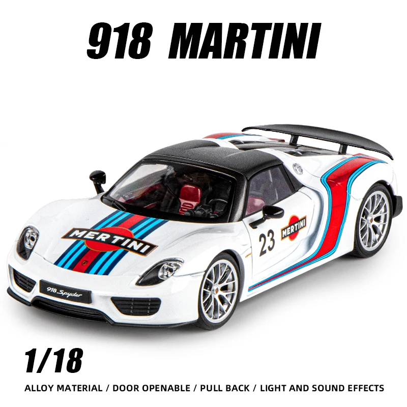 1:18 918 Martini Racing Car Model Toy Boy Fast Furious One Piece Lifting Tail Shork-Absorber Sound light Super Gift Hot wheels
1:18 918 Martini Racing Car Model Toy Boy Fast Furious One Piece Lifting Tail Shork-Absorber Sound light Super Gift Hot wheels