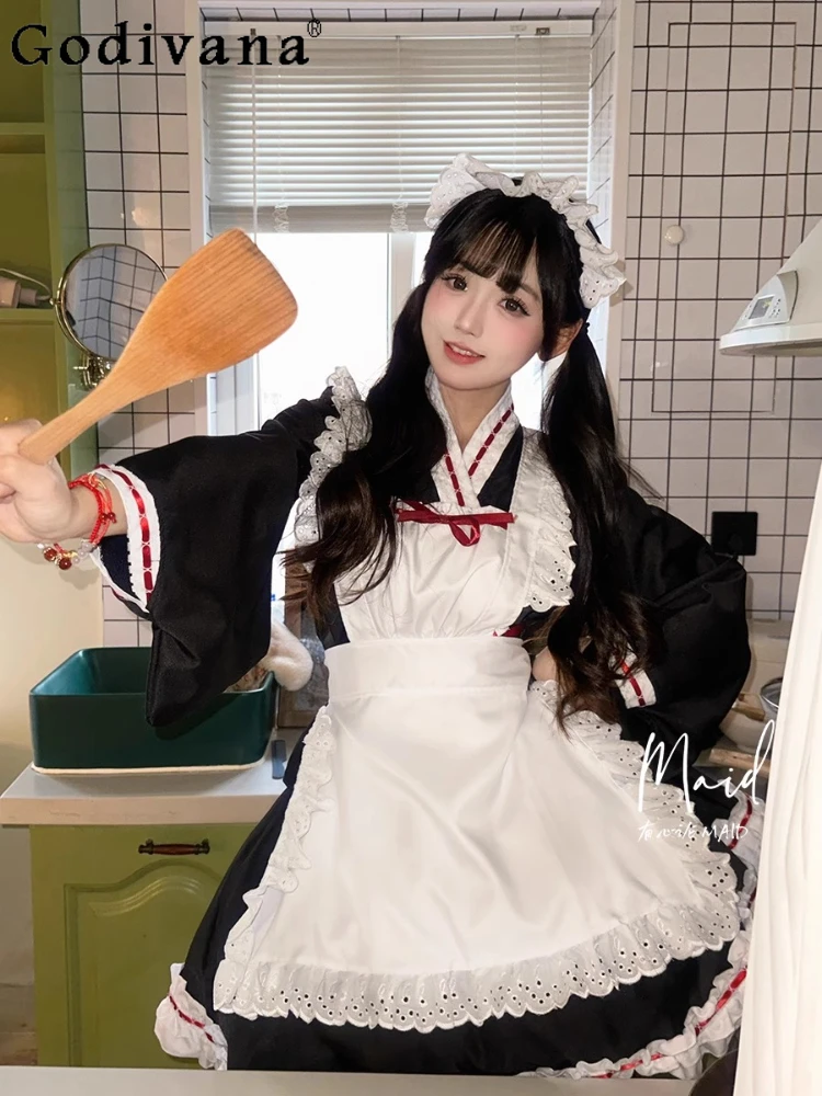 Elegant Japanese Kimono Maid Cos Long Sleeve Lolita Cute Bow Flare Sleeve Top Girls Sweet Lace Ruffles High Waist Skirt Sets
Elegant Japanese Kimono Maid Cos Long Sleeve Lolita Cute Bow Flare Sleeve Top Girls Sweet Lace Ruffles High Waist Skirt Sets