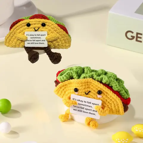 New Crochet Positive Inspirational Support Taco Doll With Card Handmade Wool Knitted Taco Home Desktop Decor Christmas Gifts