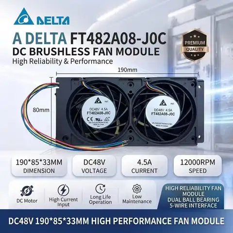 For DELTA FT482A08-J0C DC 48V 4.5A 12000RPM 190x85x33mm Dual Ball Bearing 5-Wire Server Cooling Fan Module CE cURus