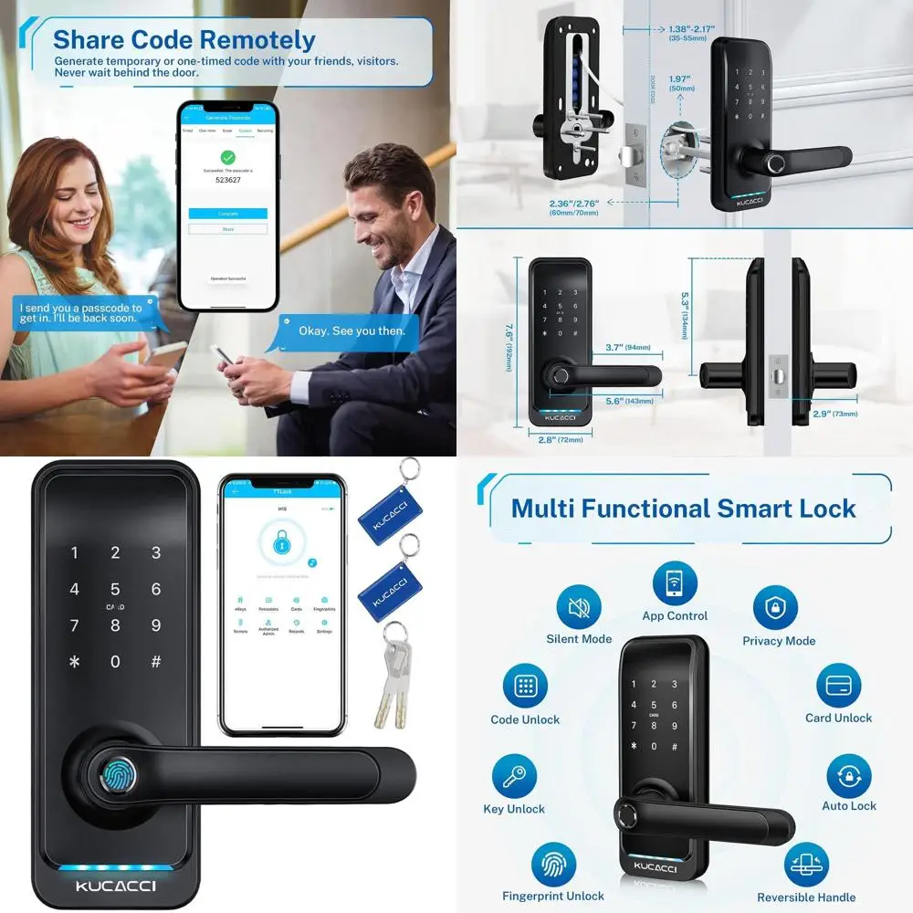 Умный дверной замок с клавиатурой для ввода отпечатков пальцев и ручкой - цифровой вход, генерация кода на удалении, управление через приложение, простая установка (черный)
Умный дверной замок с клавиатурой для ввода отпечатков пальцев и ручкой - цифровой вход, генерация кода на удалении, управление через приложение, простая установка (черный)