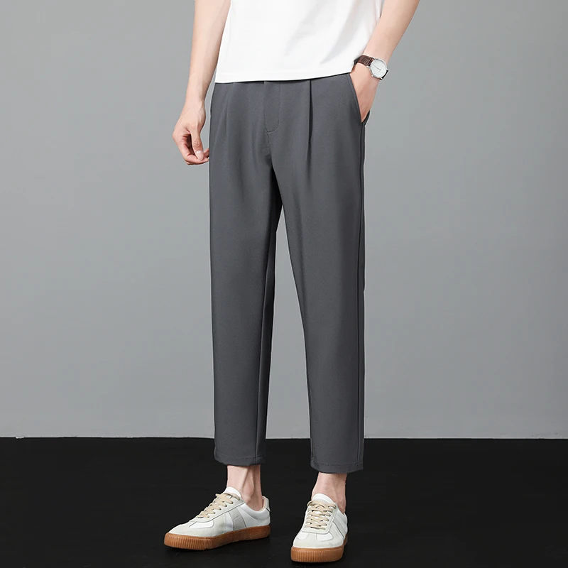 Spring Summer Suit Pants Men Slim Business Straight Casual Pants Office Social Elastic Waist Length Formal Korean Trousers Male
Spring Summer Suit Pants Men Slim Business Straight Casual Pants Office Social Elastic Waist Length Formal Korean Trousers Male