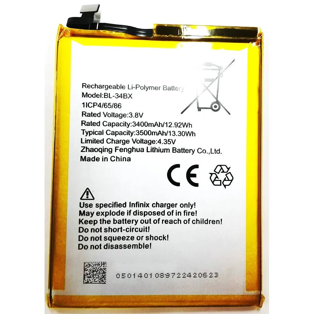 3.8V 13.30Wh BL-34BX Replacing Lithium-ion Polymer Battery for Infinix Smart 2 X609 Mobile Phone
3.8V 13.30Wh BL-34BX Replacing Lithium-ion Polymer Battery for Infinix Smart 2 X609 Mobile Phone