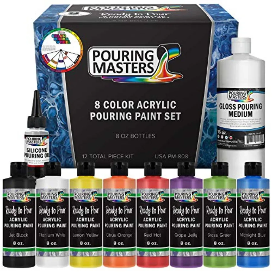 Pouring Masters 8 Color Ready-to-Pour Acrylic Pouring Paint Set, with Silicone Oil and Gloss Medium, 8oz Bottles for Canvas and
Pouring Masters 8 Color Ready-to-Pour Acrylic Pouring Paint Set, with Silicone Oil and Gloss Medium, 8oz Bottles for Canvas and