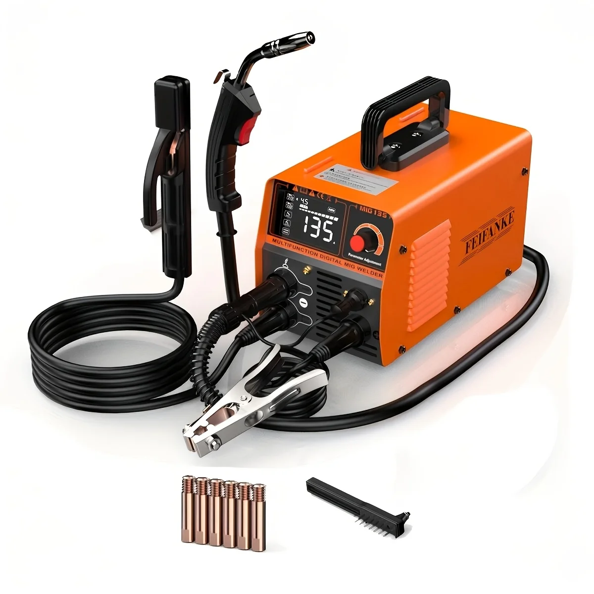 FEIFANKE MIG Welder 110V Full Kit, 135A Synergy Flux Core MIG Welder with Gasless MIG/Lift TIG/ARC, Compact LED Digital Display Welding Machine for Beginner, Auto Wire Feed, Ideal for Home DIY Indoor Outdoor Repairs Welding Carbon Steel Stainess Iron
FEIFANKE MIG Welder 110V Full Kit, 135A Synergy Flux Core MIG Welder with Gasless MIG/Lift TIG/ARC, Compact LED Digital Display Welding Machine for Beginner, Auto Wire Feed, Ideal for Home DIY Indoor Outdoor Repairs Welding Carbon Steel Stainess Iron